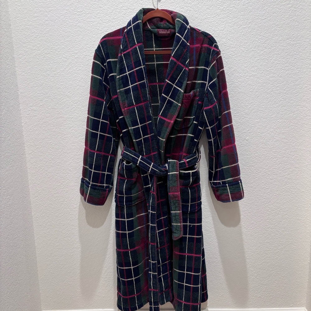 Vintage 90s Nordstrom Men’s Plaid Terry Cloth Robe S/M Cotton Old Money